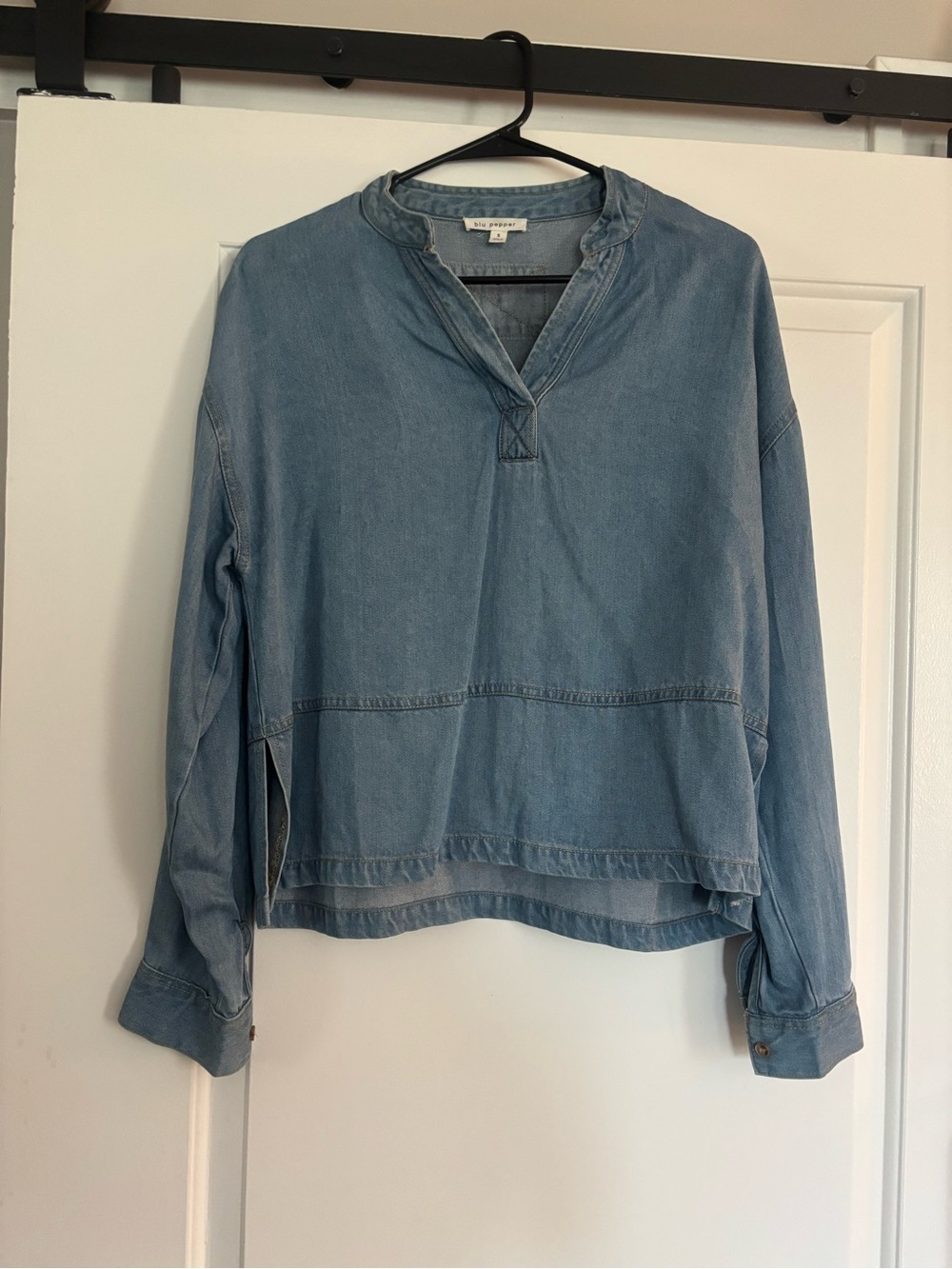 Blu Pepper Light Wash Denim Pullover Top